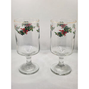 Pfaltzgraff "Heritage Christmas" 8 ounce Goblet 6 1/4 Inch- Gold Trim-Set of 2